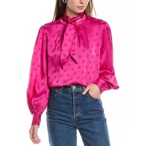 Crosby by Mollie Burch Estelle Very Berry Pink Dot Top Long Sleeve Blouse Sz L